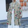 Women Vintage Print Floral Trench Stand Long Sleeve Coats Spring Button Pockets Chinese Style Coats