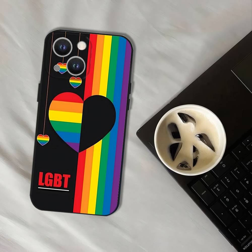 L-Lesbian LGBT Rainbow Pride Phone Case For iPhone 17,16,15,14,13,12,11,Pro,XS,Max,XR,Plus,E,SE4,Mini Black Soft Cover