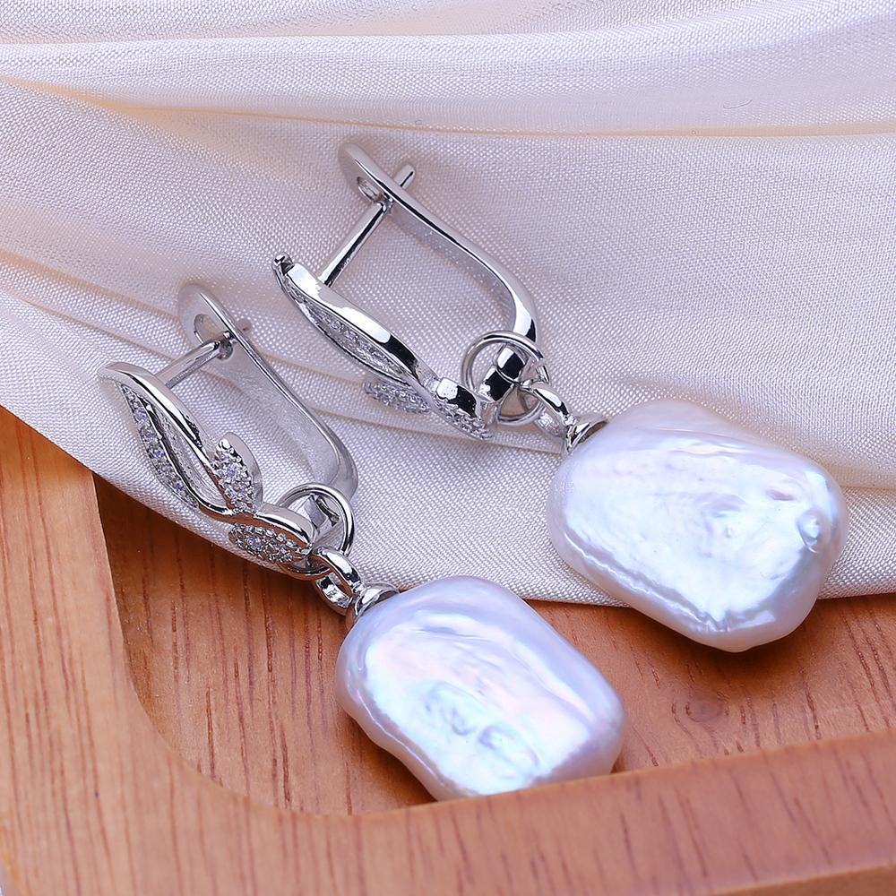 LSOOYH Natural Freshwater Big Irregular Baroque Pearl Earrings For Women Fashion Silver Color Drop Earrings Birthday Gifts