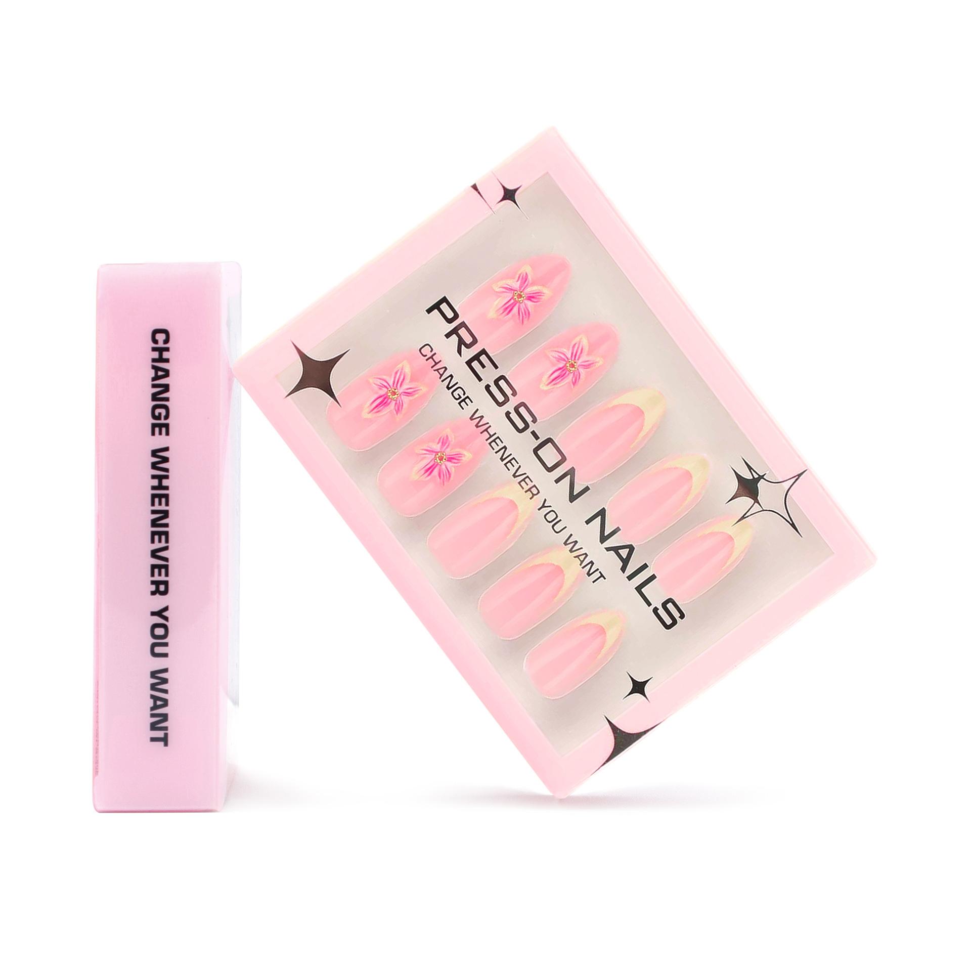 Hot-selling 3D three-dimensional flower manicure nail piece French yellow short almond nail piece wearing nail piece