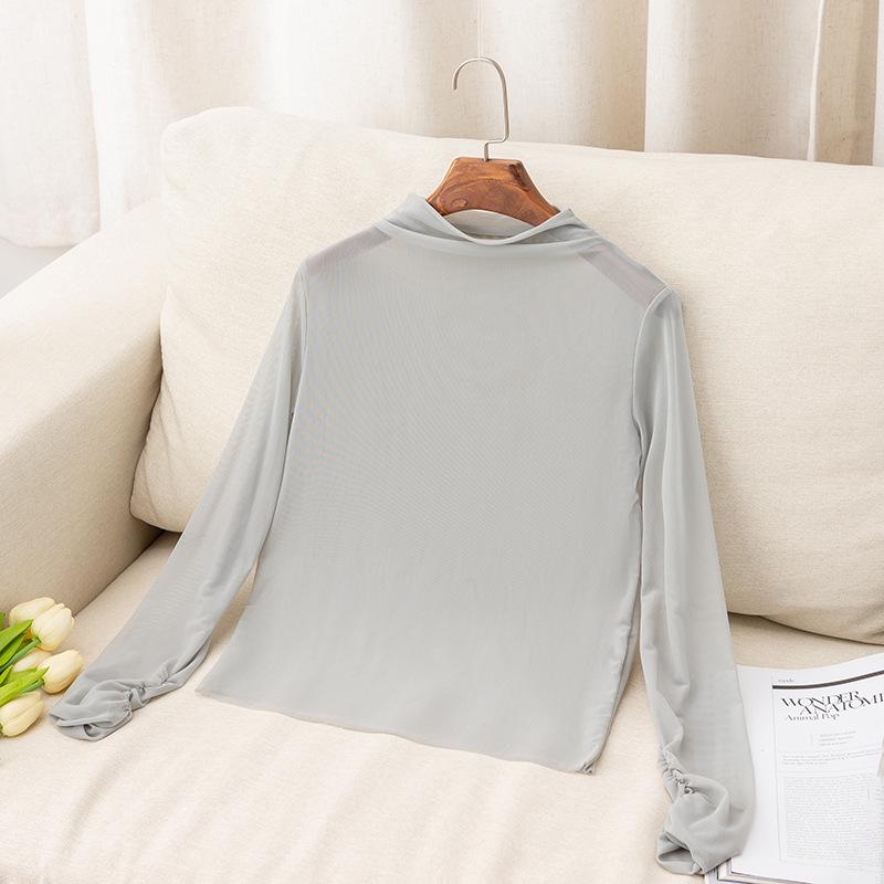 Women'S Autumn See-Through Sexy Mesh Knitted Long-Sleeved T-Shirt Top Fs391A