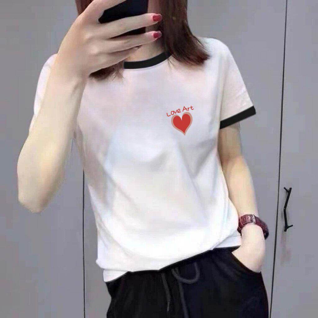 Women's Korean Retro Floral Print T-shirt, Short Sleeve, Contrasting Collar, Versatile Base Layer, Regular Fit.