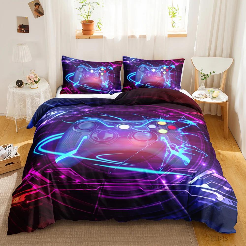 Games Duvet Cover Set Gradient Gaming Comforter Cover for Kids Teen Gamepad Bedding set Neon Games Polyester Qulit Cover