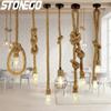 Retro Industrial Hemp Rope Chandelier Lighting Fixture Vintage Decor Restaurant Cafe Bar Shop