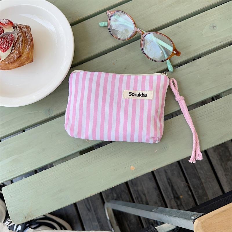 

43203 Fresh Striped Lipstick Air Cushion Storage Bag Change Bag Cosmetic Bag Small Portable Sundries Storage Bag