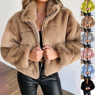 2025 European & American Women's Faux Fur & Leather Zipper Cardigan - Cozy Autumn/Winter Plush Jacket