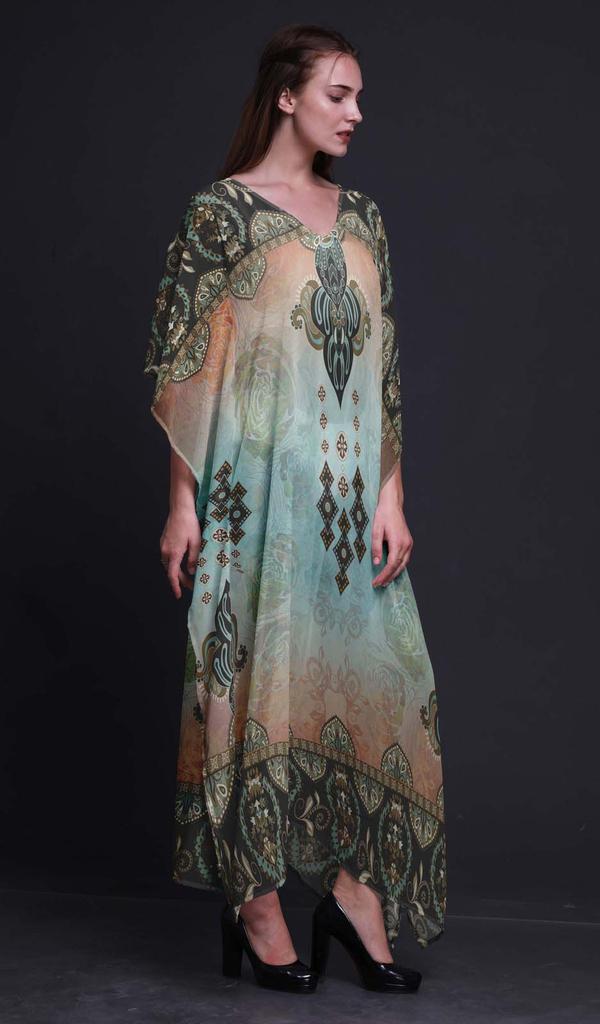 Phagun Floral Damask Ladies Plus Size Kaftan Summer Wear Beach Coverup Kimono