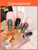 Handmade Black Cat Eye False Nails With Shimmering Rhinestones Luxurious And Fashionable