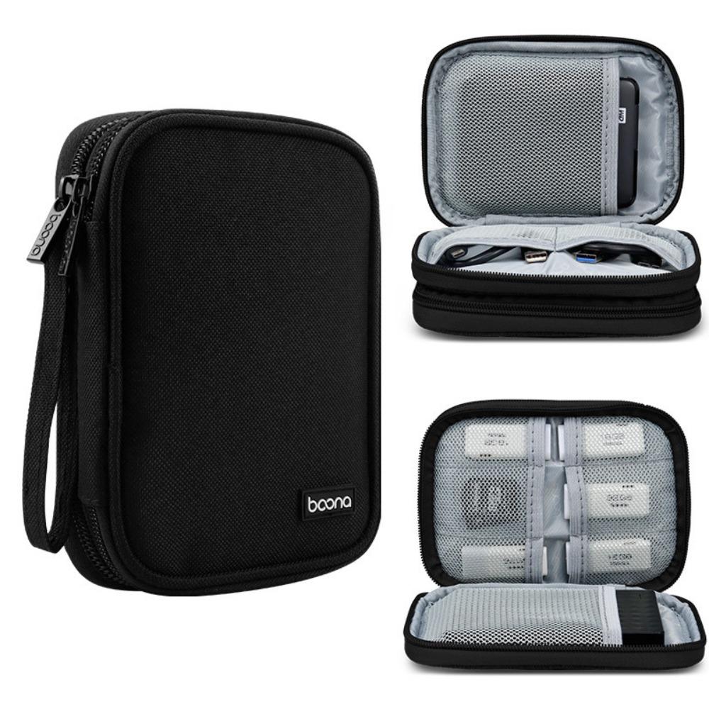 

Двухслойная дорожная сумка для хранения кабелей данных, сумка-органайзер на молнии, портативная сумка для хранения внешнего жесткого диска чёрный