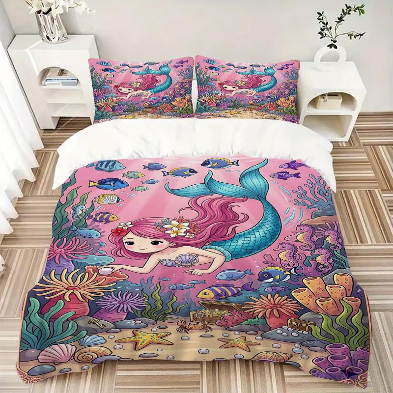 Mermaid Underwater Adventure Print 3Pcs Bedding Setduvet Cover With 2 Bedropillowcase Home Birthday Gift