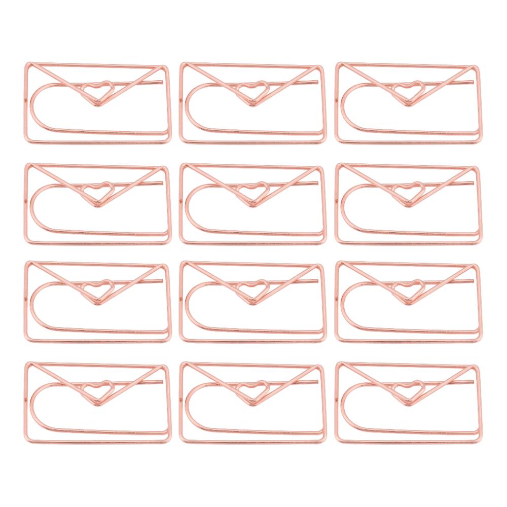 12pcs Cute Envelope Shape Paper Clips Rose Gold Document Organizing Clip Office Use