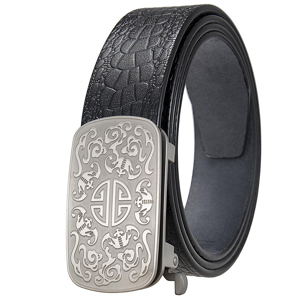 Business Toothless Alligator Pattern First Layer Cowhide Belt, Men'S Titanium Buckle Toothless Belt Buckle Head Ly39-25746-8