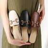 Leather Bag Head Half Slippers Women's Outer Wear 2025 New Horse Buckle Sandals Heelless Lazy Shoes Flat Muller Shoes