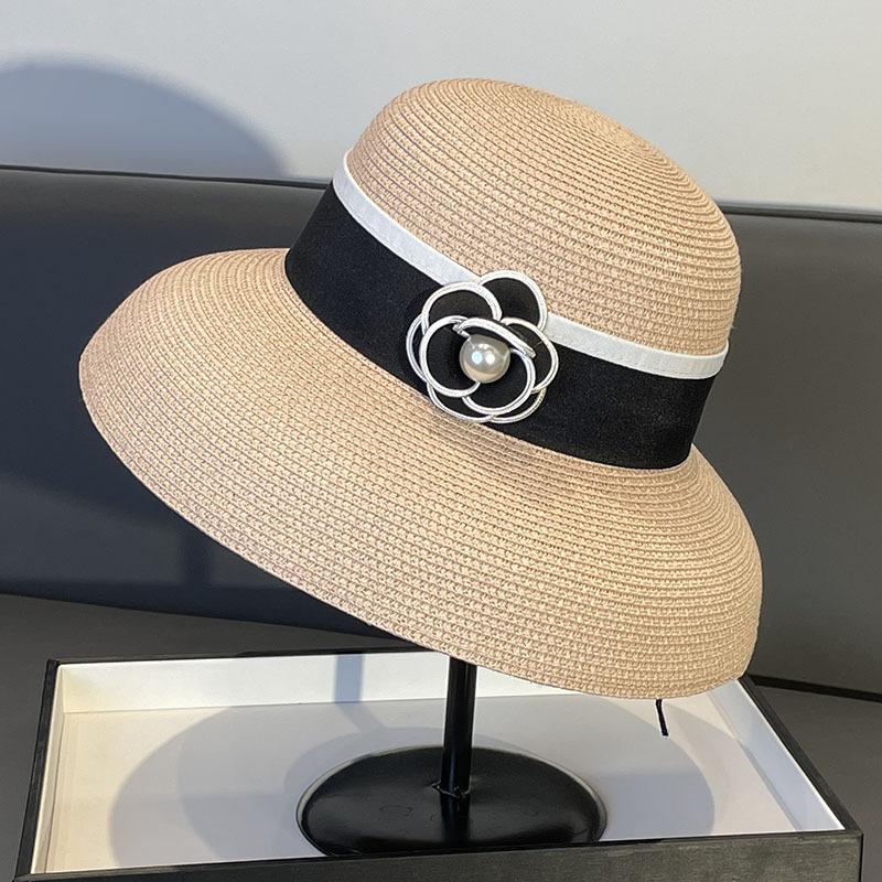 French Celebrity Vintage Elegant Pearl Straw Fisherman Hat Children Summer Travel Versatile Sunscreen Visor Straw Hat