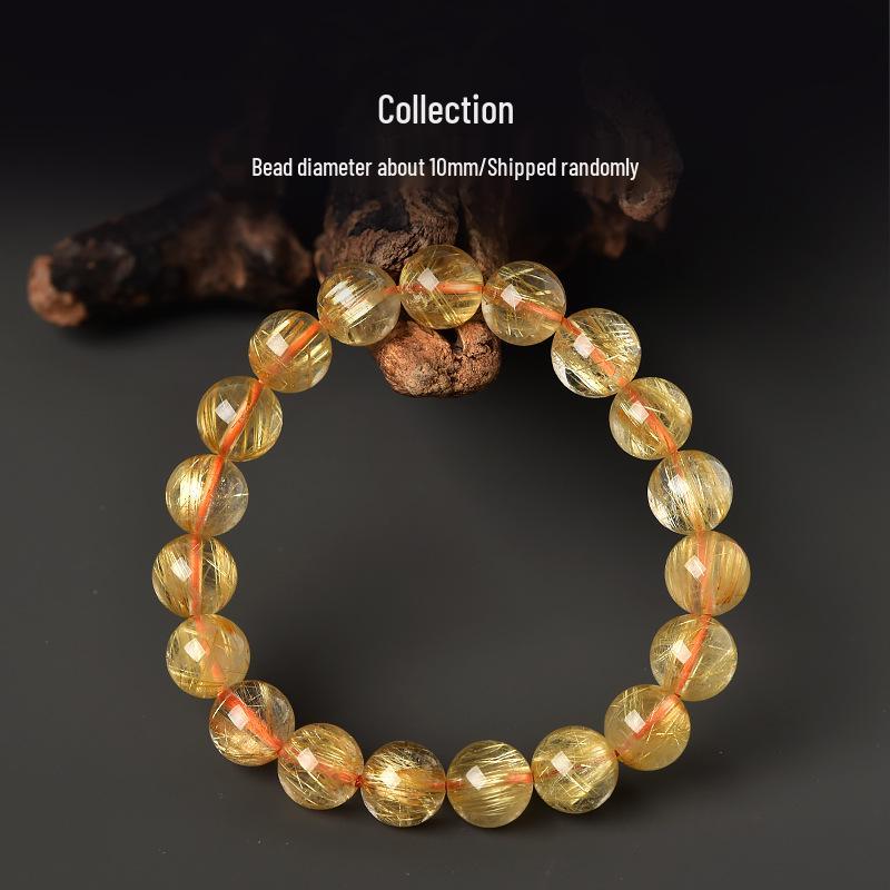 Brazilian Gold Silk Crystal Bracelet: Yellow Rutilated Quartz Beads for Men and Women