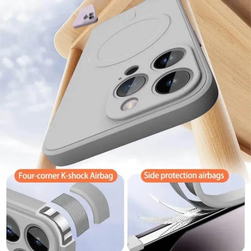 Luksusowe etui z płynnego silikonu Soft Case z MagSafe na iPhone 16 15 14 13 12 17 Pro Max Plus Magnetyczna osłona do ładowania bezprzewodowego