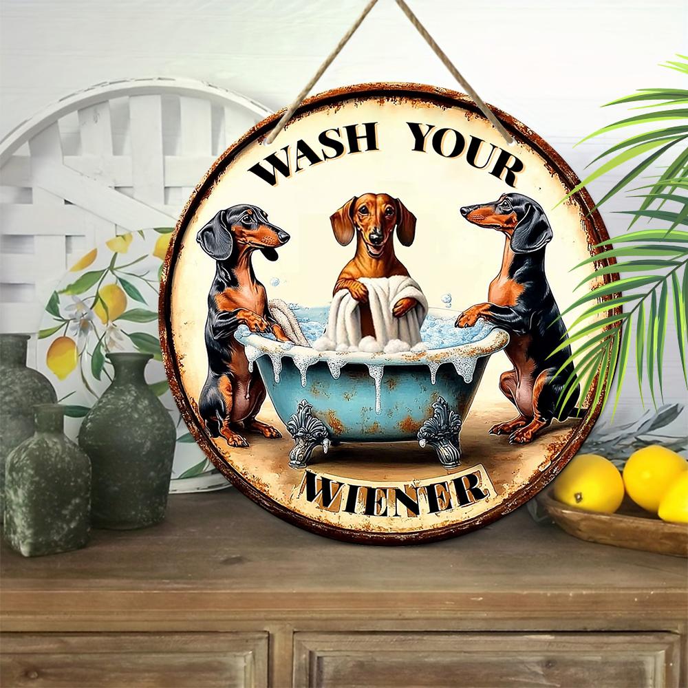 2D Flat Hanging Decorative Signs, Interior Wall or Door Decoration, Garden Decoration, the Pattern Is Three Dachshunds,a Housewarming Gift for Friends