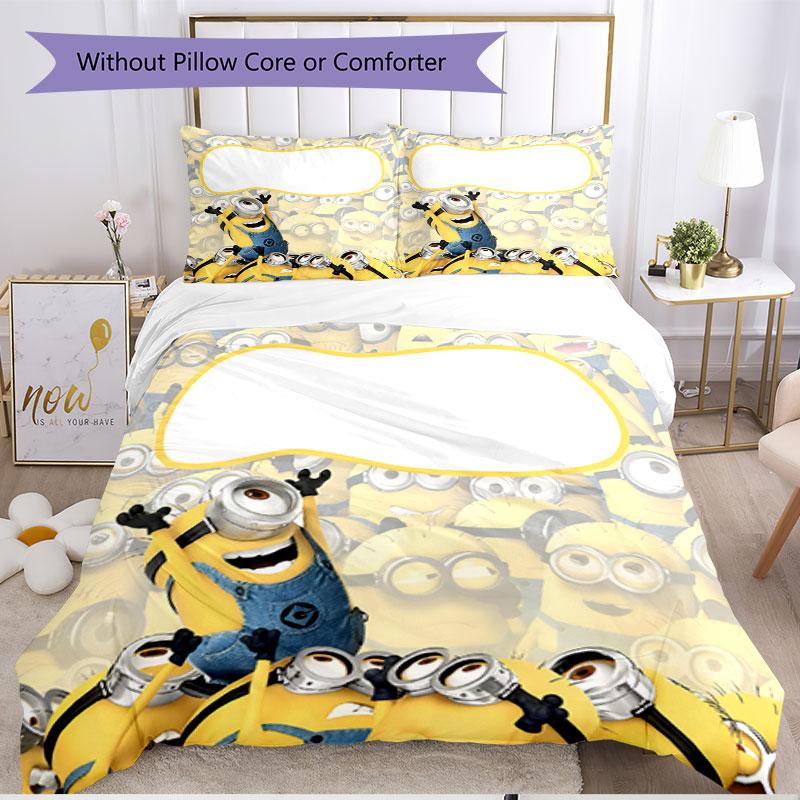 3pcs Duvet Cover Set (1*Duvet Cover + 2*Pillowcase, Without Core), Minions Print Soft All‑Season Bedding Set, Home Bedroom Decor Gift