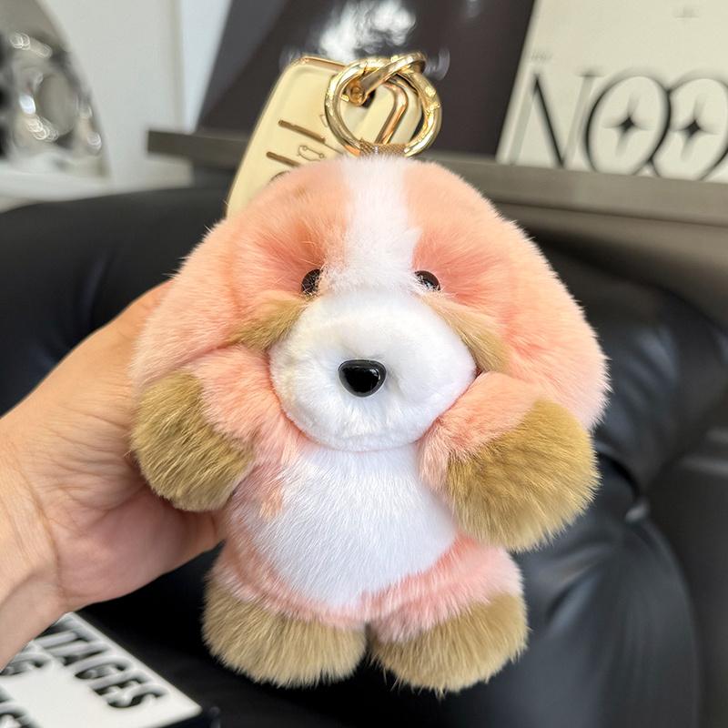 Uroczy Puszysty Prawdziwy Futro Królika Reks Piesek Breloczek Do Torebki Damskiej Puszysty Pompon Uroczy Breloczek
