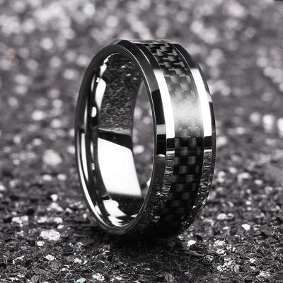 Bagues Vintage en titane et acier inoxydable pour hommes, couleur argent, en Fiber de carbone noire, bijoux de mariage, accessoires cadeaux de noël