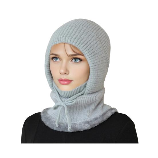 Outdoor Headgear Solid Color Plush Trim Windproof Warm Face Guard Scarf Hat Skiing Hiking Biking Winter