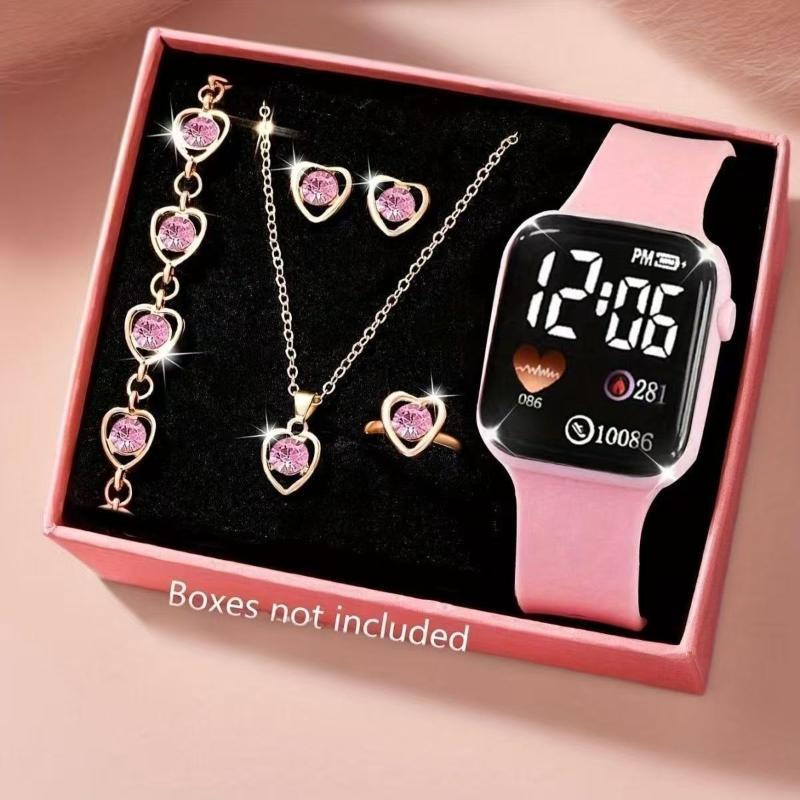 6-Piece Set Of Fashion Electronic Watch Necklace Earrings Ring Set For Teenagers Boys And Girls, The Best Choice For Friend