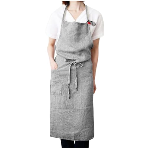 med358 Linen Apron, Cafe Style, Available in Standard and Thin Fabrics, for Home Use, Unisex, for Cooking, Crafts, and Work, with Neck Strap (Light Gr