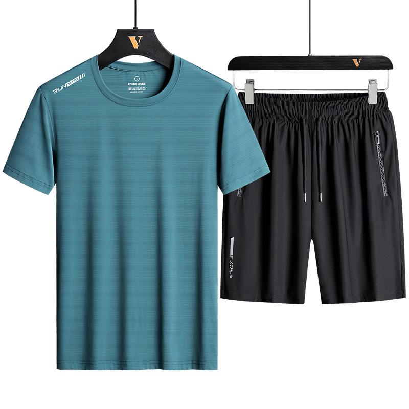 Men's Quick-Dry Ice Silk Sports Set - Lightweight, Breathable Summer Short-Sleeve Top and Casual Shorts