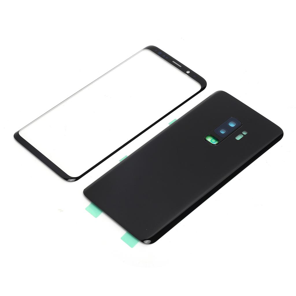 Phone Rear Back Glass Cover Front Screen Glass Lens Replacement Set for Samsung S9+ G965(Black )