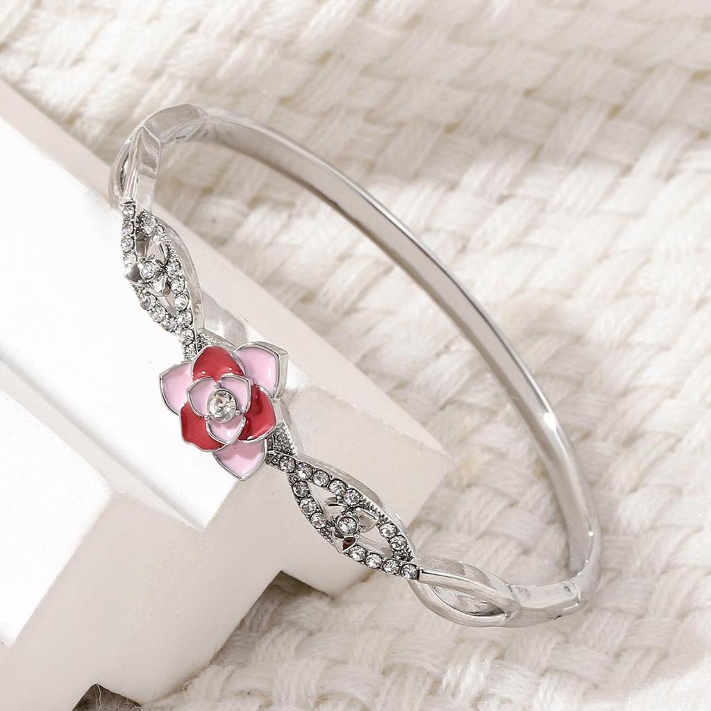 Retro Lotus Diamond-Encrusted Cloisonné Enamel Bracelet - Colorful Luxury Women's Bangle Jewelry