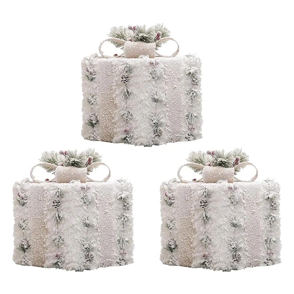 3pcs Christmas Glowing Gift Box Decoration Ornament With Bow Christmas Lighting Box Outdoor Lighting Christmas Decoration