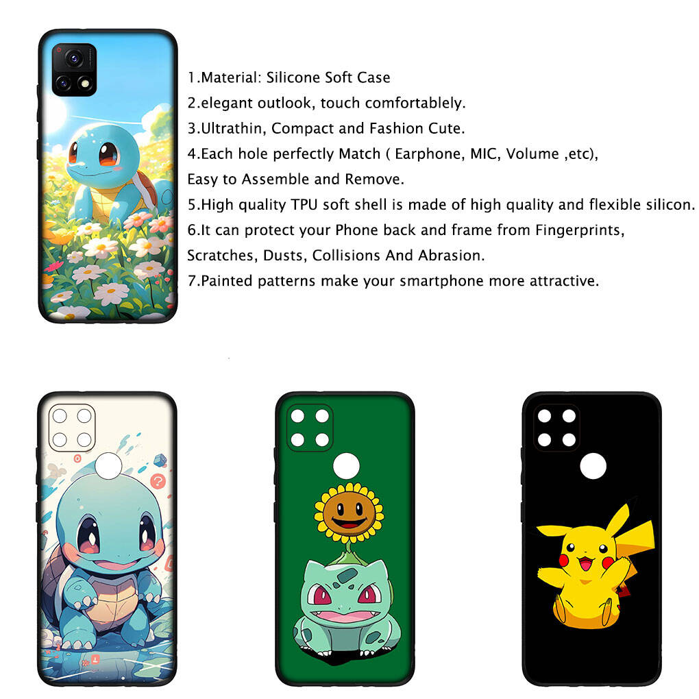 Cover for iPhone 17 16 15 Xiaomi Poco Redmi Note 14 13 12 11 Pro Max X 16e Samsung Galaxy S25 S24 S23 OPPO Huawei Pikachu Bulbasaur Casing Phone Case
