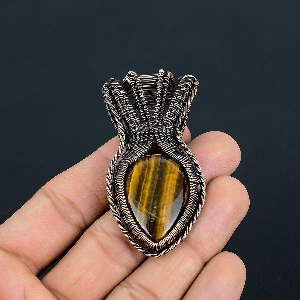 Adorable Tiger Eye Gemstone Handmade Pure Copper Wire Wrap Jewelry Pendant For Women Gift