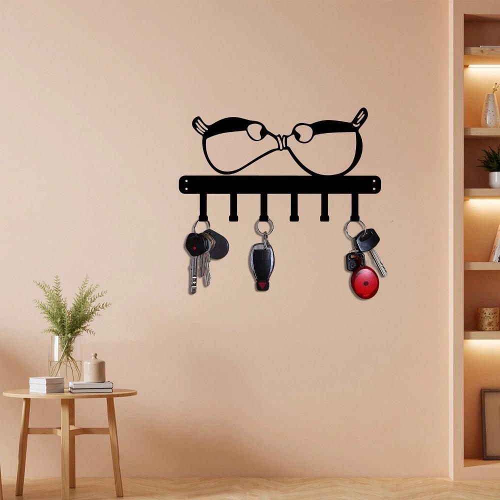 Modern Wall Mounted Key Holder and Shelf with Hooks for Keys Coats Hats Storage Entryway Living Room Decor Space Saving Metal Rack