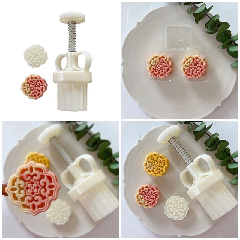 Plastic Mooncake Moulds Pastry Mold Mooncake Baking Tools Flower Shaped ABS Material Mooncake Stamps for Festival Baking