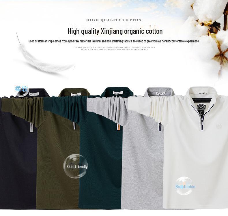 2024 Men's Plus Size Stand Collar Long Sleeve Polo Shirt with Zipper