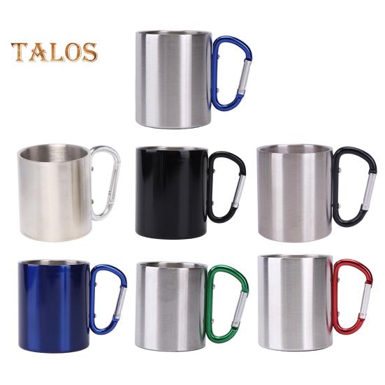 Stainless Steel Cup 220ml Double-layered Cup for Camping Traveling Handle Carabiner Backpacking Hiking Portable Cups Outdoor Tea Coffee Mug