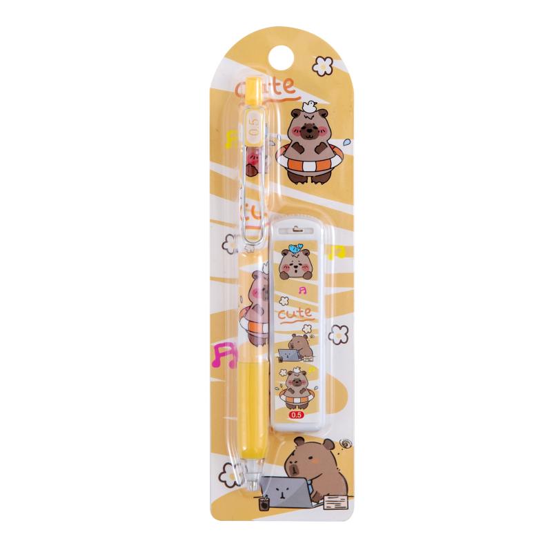 Cute Cartoon Capybara Automatic Pencil Boxed With Eraser Creative Kawaii Kapibala Automatic Pencil Set Student Stationery Gifts