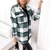 Women's Brushed Plaid Shirts Long Sleeve Flannel Lapel Button Down Pocketed Shacket Jacket Coats