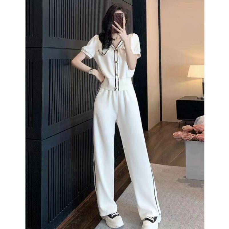 Casual Fashion Suit Women's V-neck Western Style Slim Wide-leg Pants Two-piece Suit