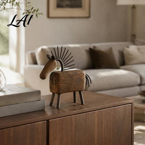 Elegant Sculptural Decor for Entryway Vintage Horse Figurine Rustic Farmhouse Sculpture Folk Art Interior Design Accessories Tabletop Ornament Home