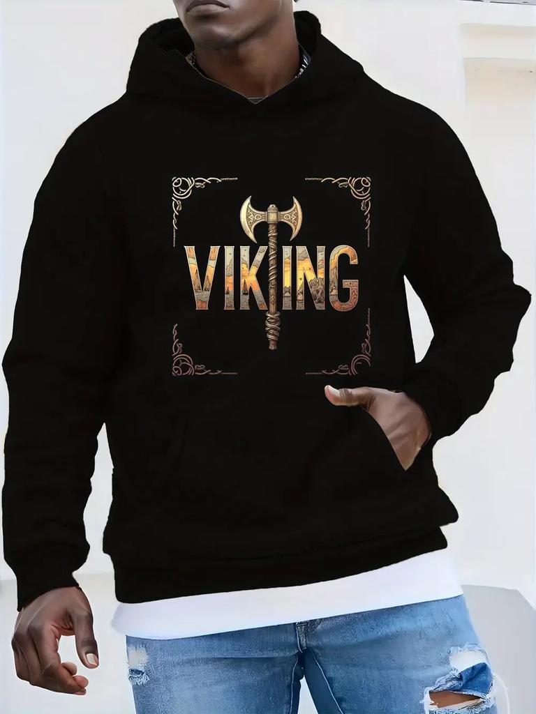 Plus Size Viking Axe Hoodie - Casual Loose Fit