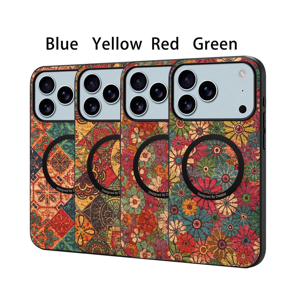 Denior Flower Leather Magnetic Case for iPhone Air, 16/15 Plus, 17 Pro