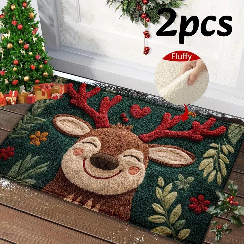 Christmas Pattern Door Mat Carpet Festive Home Decor Mat Waterproof Non Slip Floor Protector Mat Bathroom Absorbent Floor Mats