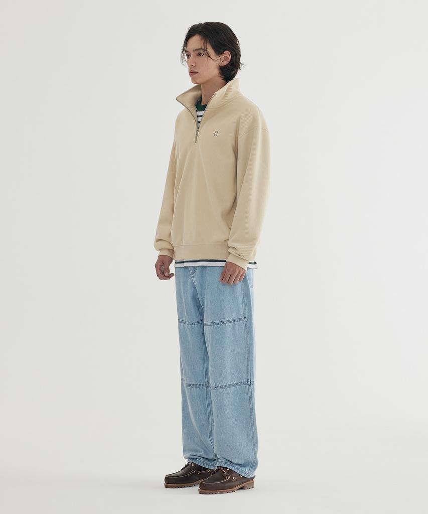 COVERNAT Small C Logo Corduroy Half-Zip Teal Blue