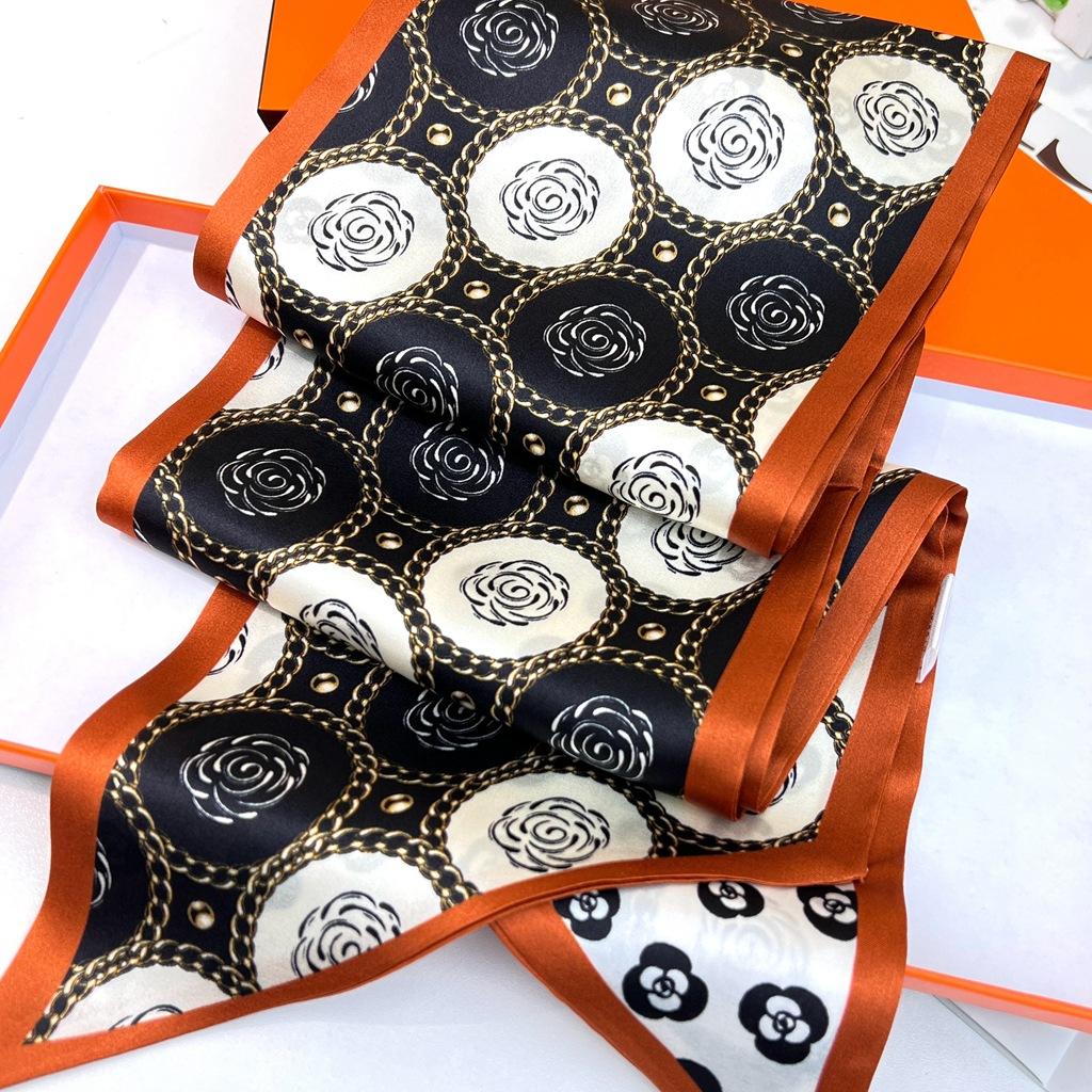 Elegant And Versatile Mulberry Silk Camellia Silk Scarf Double-Layer Double-Sided Heterochrome Silk Scarf Streamer