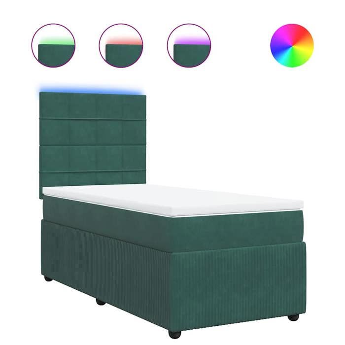Cadre de lit avec matelas - Maison Exclusive - Vert foncé - 90x190 cm - Lumières LED personnalisables