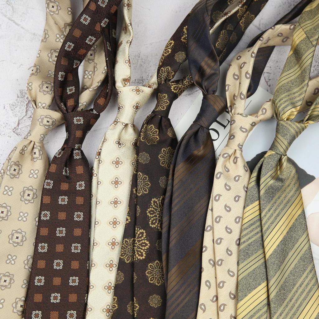 Maillard Style 8CM Retro Beige Coffee Champagne Tie - Korean Casual and Formal Fashion for Men