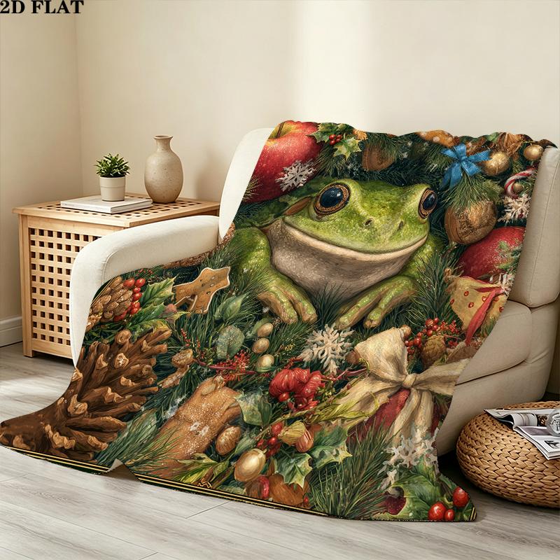 Weihnachtstiere Bedruckte Flanelldecke, weicher Überwurf für Schlafzimmer Sofa, waschbar, Weihnachtsgeschenk, tolles Geschenk.