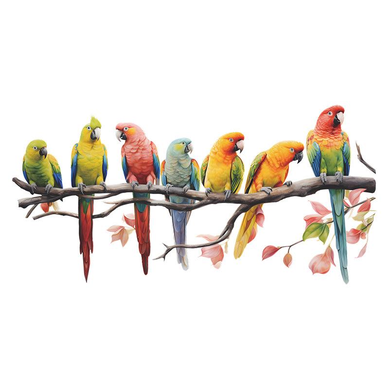 

Наклейки на стену Peel Stick с изображением тропических попугаев и птиц на ветках деревьев. Самоклеящиеся наклейки для детской спальни, прихожей, домашнего декора. разноцветный